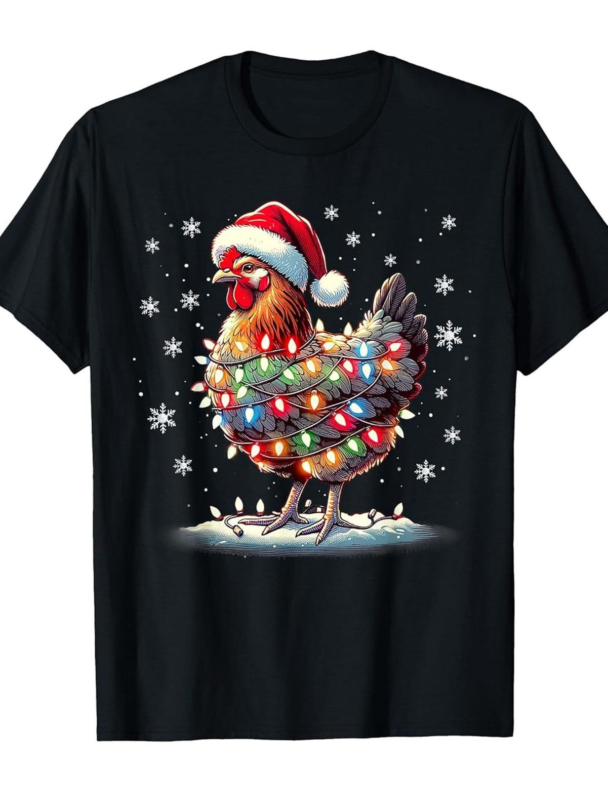 Funny Xmas Chicken TShirt | Santa Christmas Light Graphic Tee