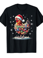 Funny Xmas Chicken TShirt | Santa Christmas Light Graphic Tee