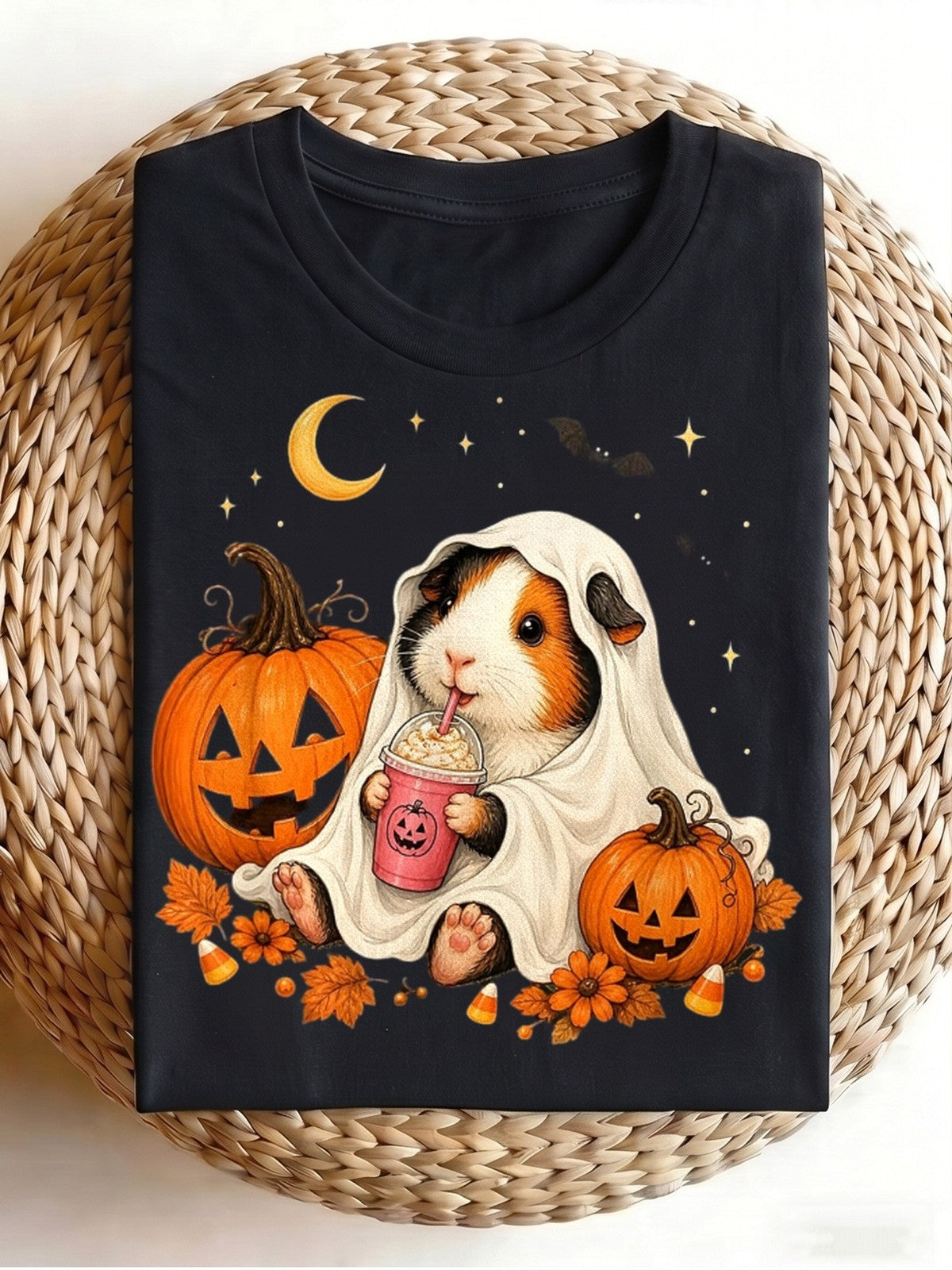 Halloween Cute Guinea Pig Fall Pumpkin Lover Retro Graphic Unisex Tee