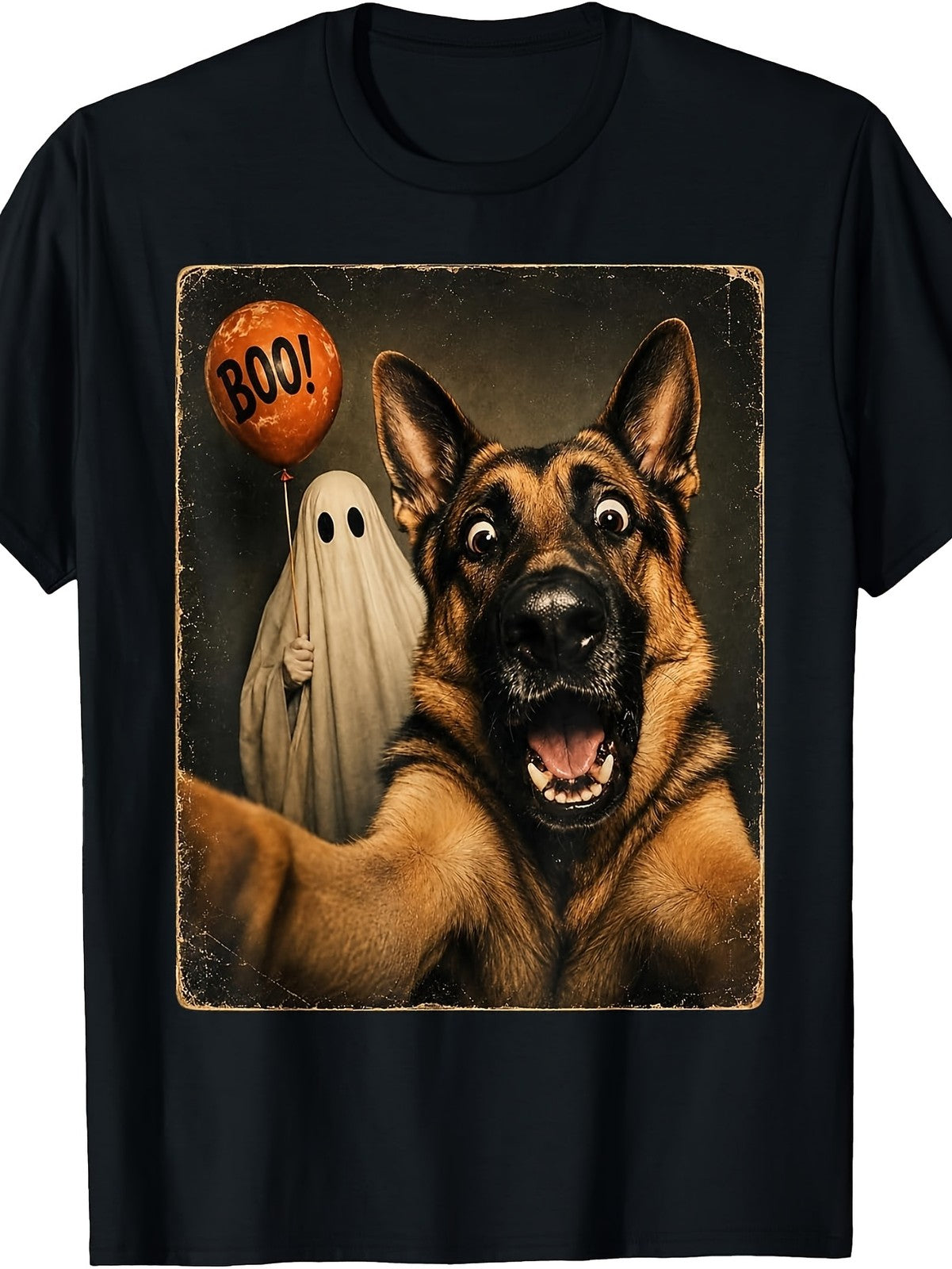 German Shepherd Halloween Selfie Boo Spooky Funny GSD Dog Meme Unisex Tee