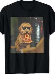 Goldendoodle Dog Eating Pizza Funny Meme Pet Owner Gift Casual Graphic UnisexTee