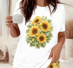 Sunflower Bouquet Graphic TShirt for Nature Lovers, Casual Standout Everyday Top