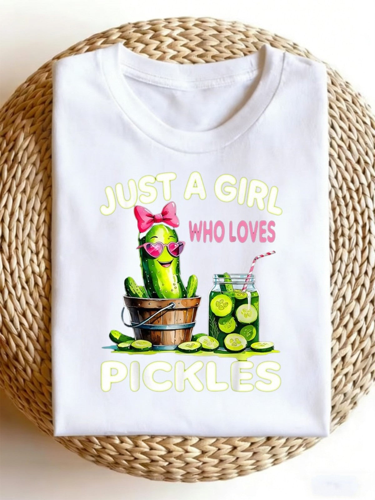 Just A Girl Who Loves Pickles Cute Funny Food Lover Retro Graphic Unisex Tee