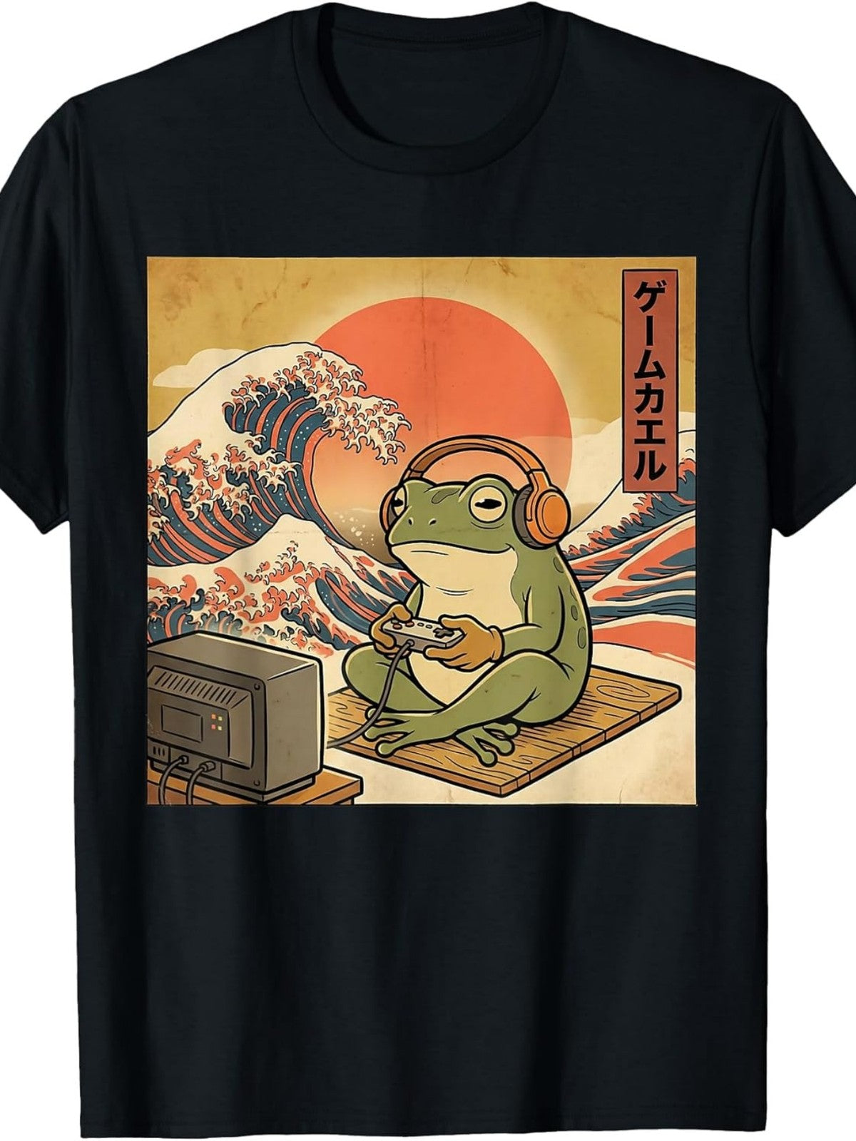 Game Frog T-Shirt Japanese Wave Gamer Headset Retro Graphic Tee
