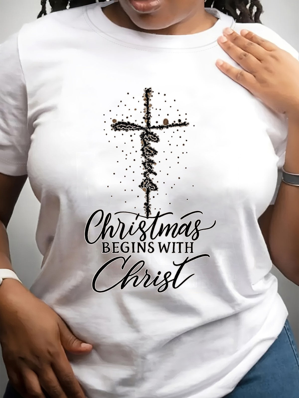Christmas Begins With Christ T-Shirt Cross Christian Holiday Graphic Tee