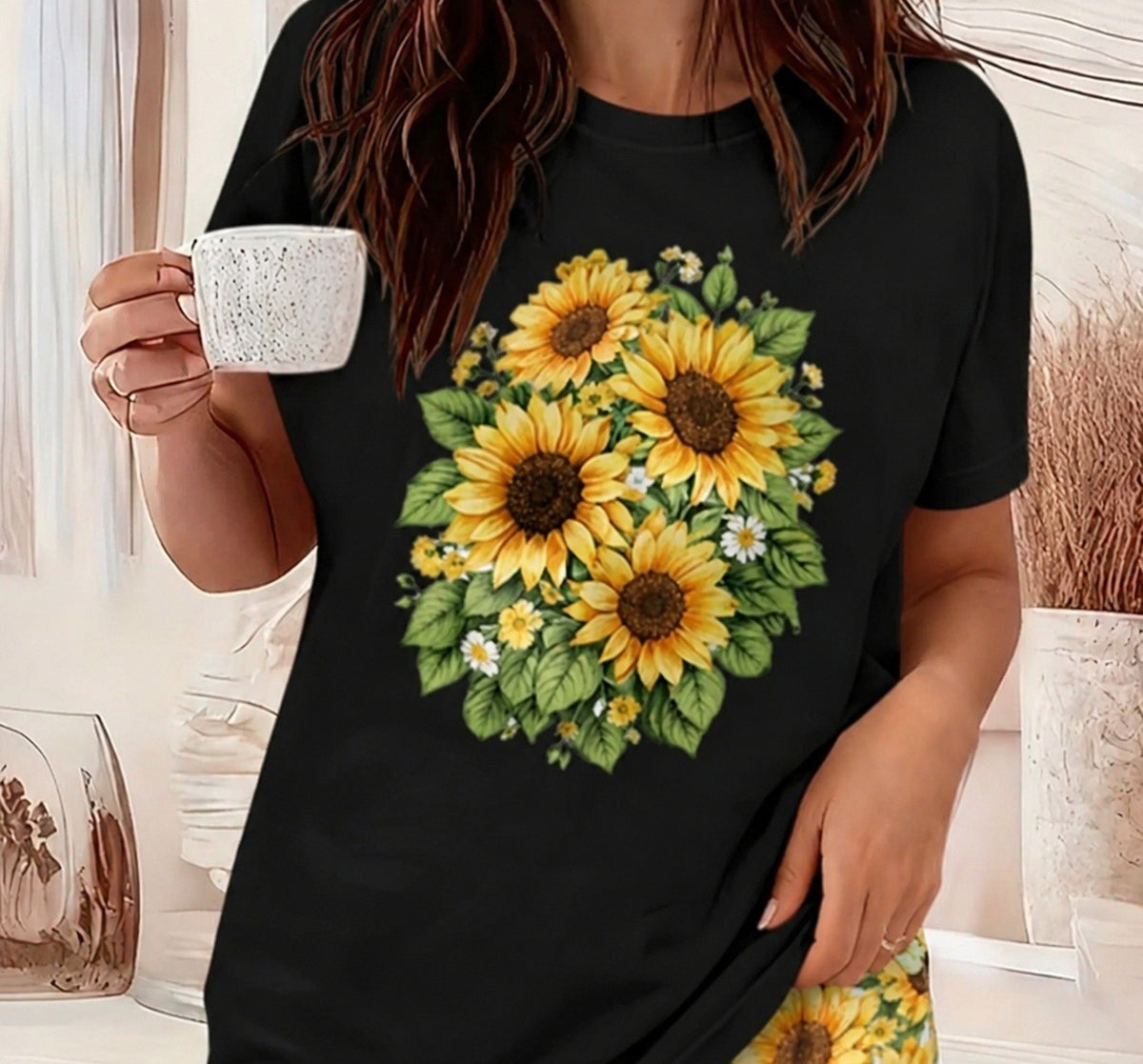 Sunflower Bouquet Graphic TShirt for Nature Lovers, Casual Standout Everyday Top