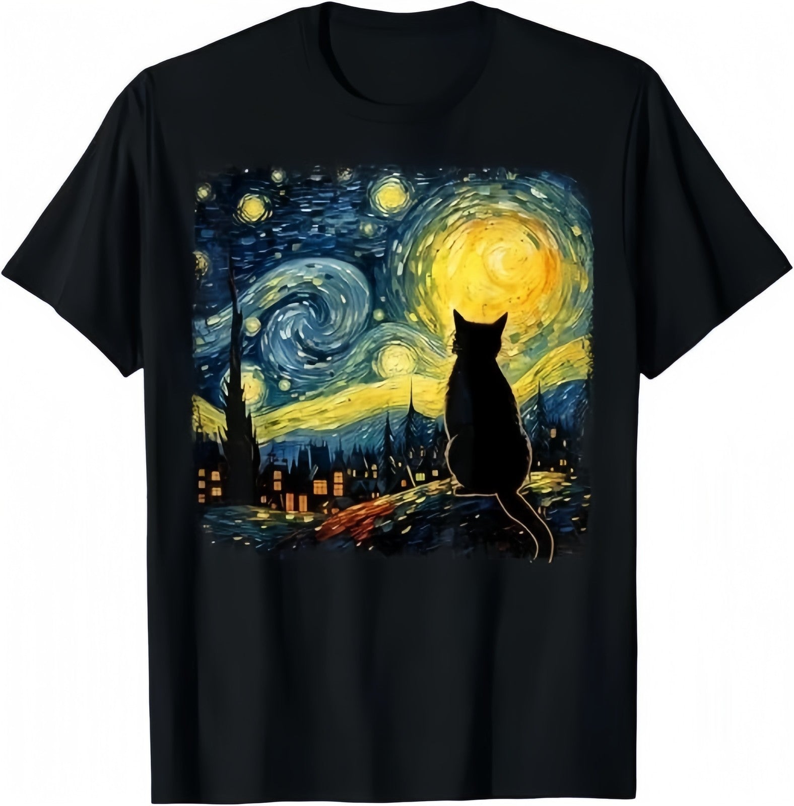 Cat Starry Night Van Gogh Cat For Cat Lover Cat Mom Cat Dad T-Shirt