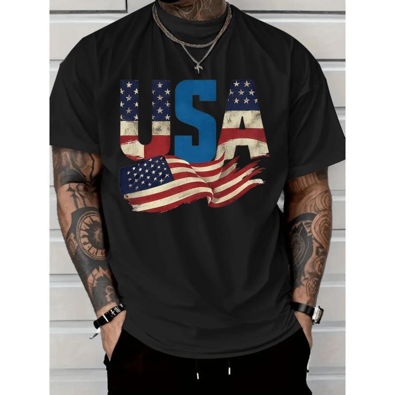 American Independence Day Tshirt short sleeved flag print patriotic tee