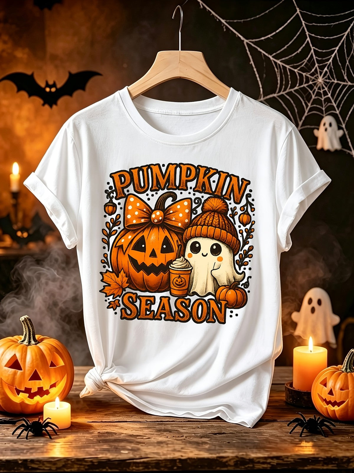 Pumpkin Season Cute Ghost Fall Autumn Thanksgiving Gift For Women Unisex Tee