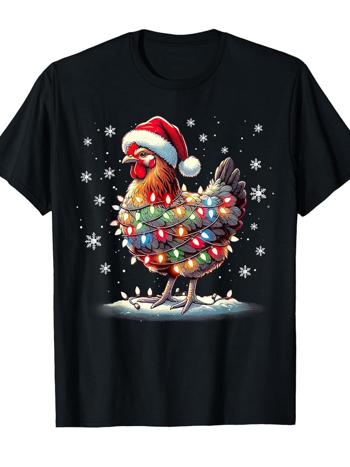 Funny Xmas Chicken TShirt | Santa Christmas Light Graphic Tee