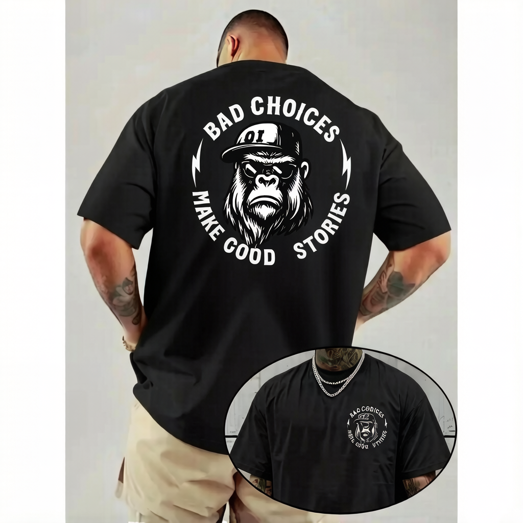 Bad Choices Make Good Stories Chimpanzee Print Men's T-shirt