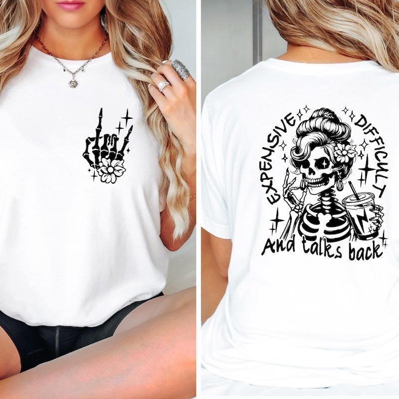 Casual Round Neck Tshirt Snarky Skeleton Sarcastic Talks Back Style Top
