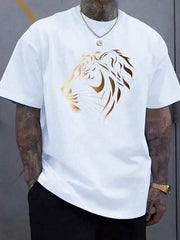Men's Cotton Tee With Striking Lion Print Loose Oversized Fit