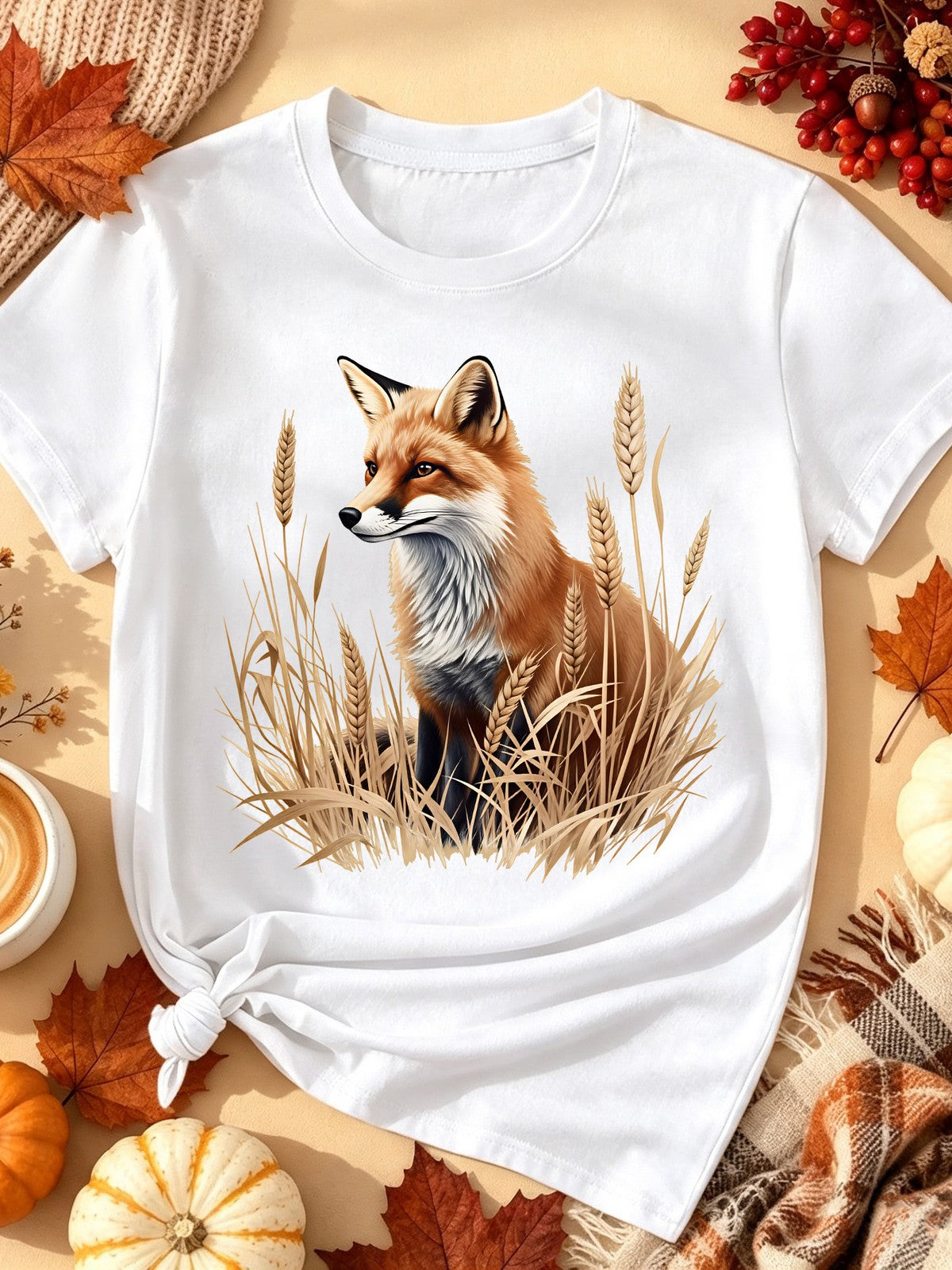 Woodland Wildlife Fall Short Sleeve Crewneck Tee for Nature Lovers