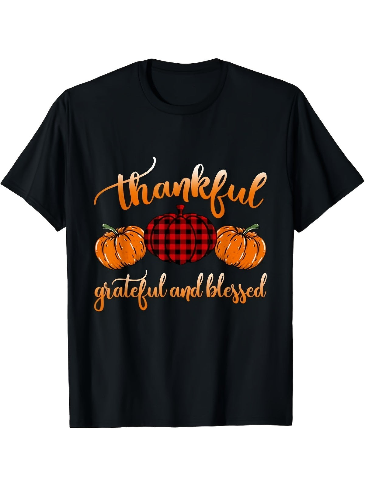 Thanksgiving Pumpkin Thankful Greatful Blessed Casual Wear Pattern Print TShirt