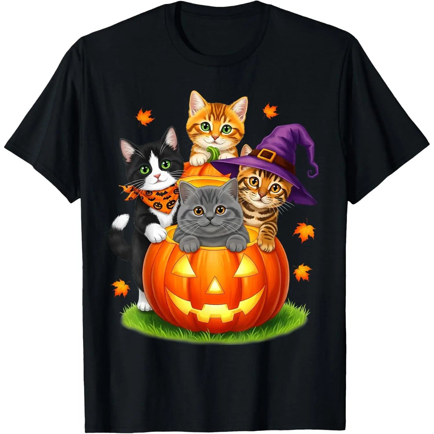 Cute Kittens Pumpkin Halloween Spooky Season Men Women  T-Shirt
