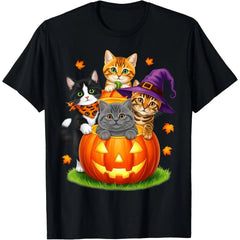 Cute Kittens Pumpkin Halloween Spooky Season Men Women  T-Shirt