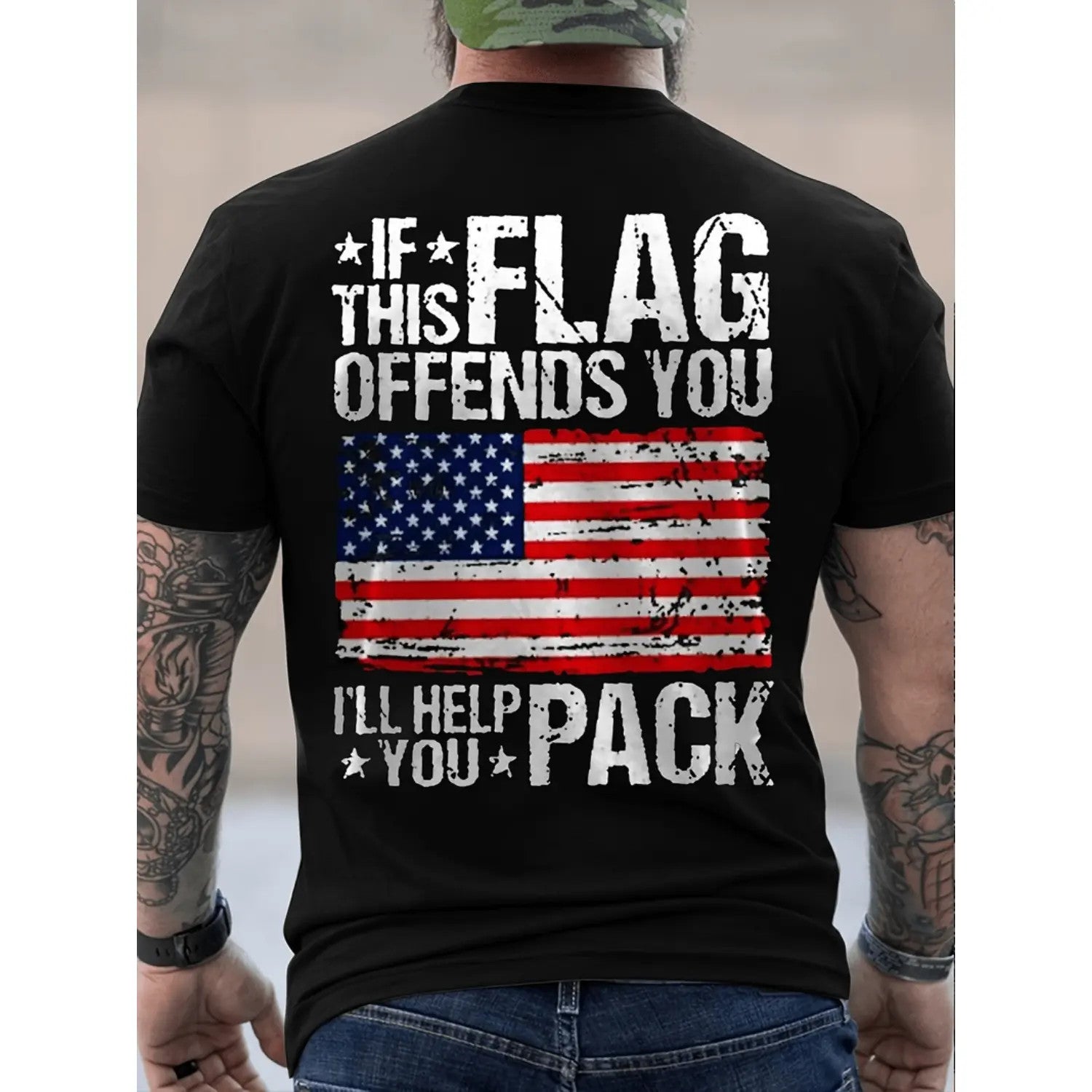 Men's Patriotic Distressed American Flag Short-Sleeve T-Shirt