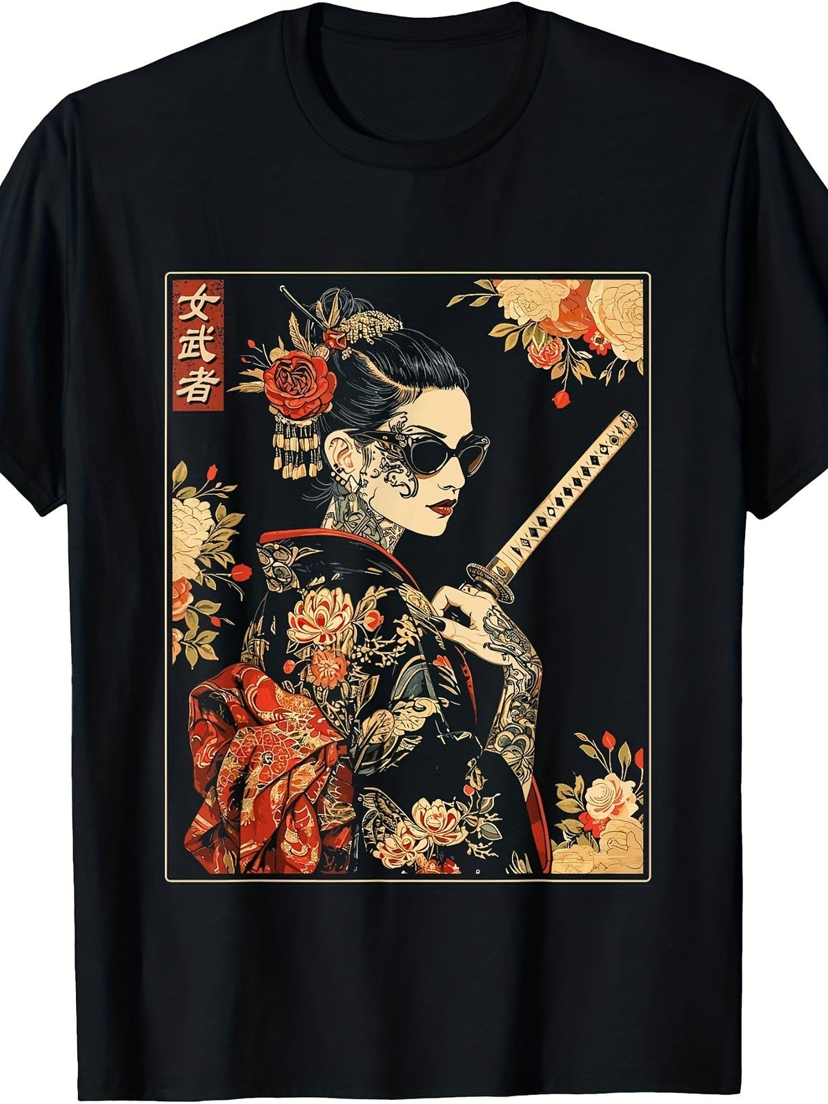Japanese Gothic Samurai Woman with Katana T-Shirt