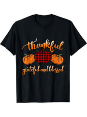 Thanksgiving Pumpkin Thankful Greatful Blessed Casual Wear Pattern Print TShirt