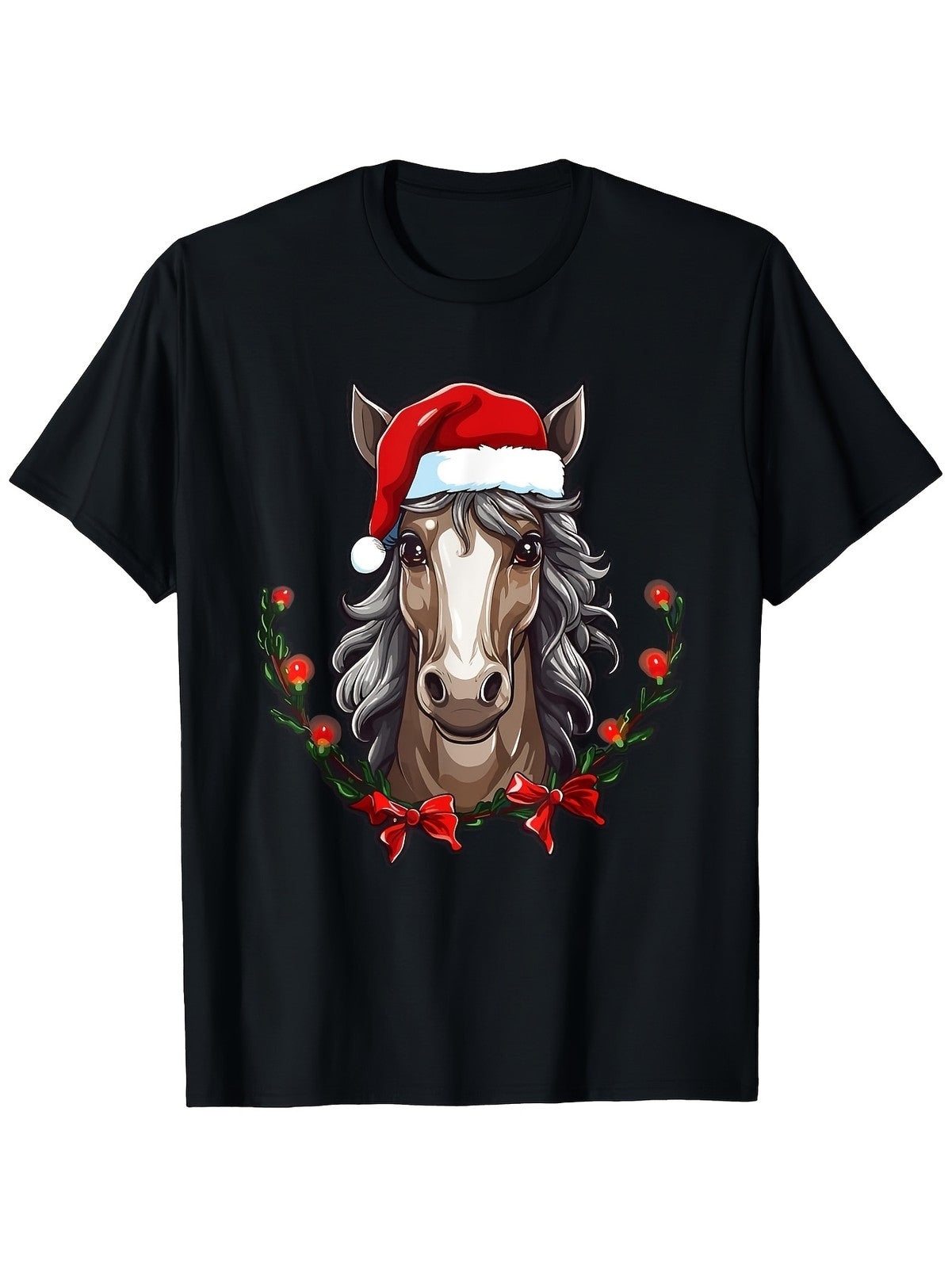Horse Christmas Santa Hat Cute Pony Holiday Equestrian Xmas Graphic Unisex Tee