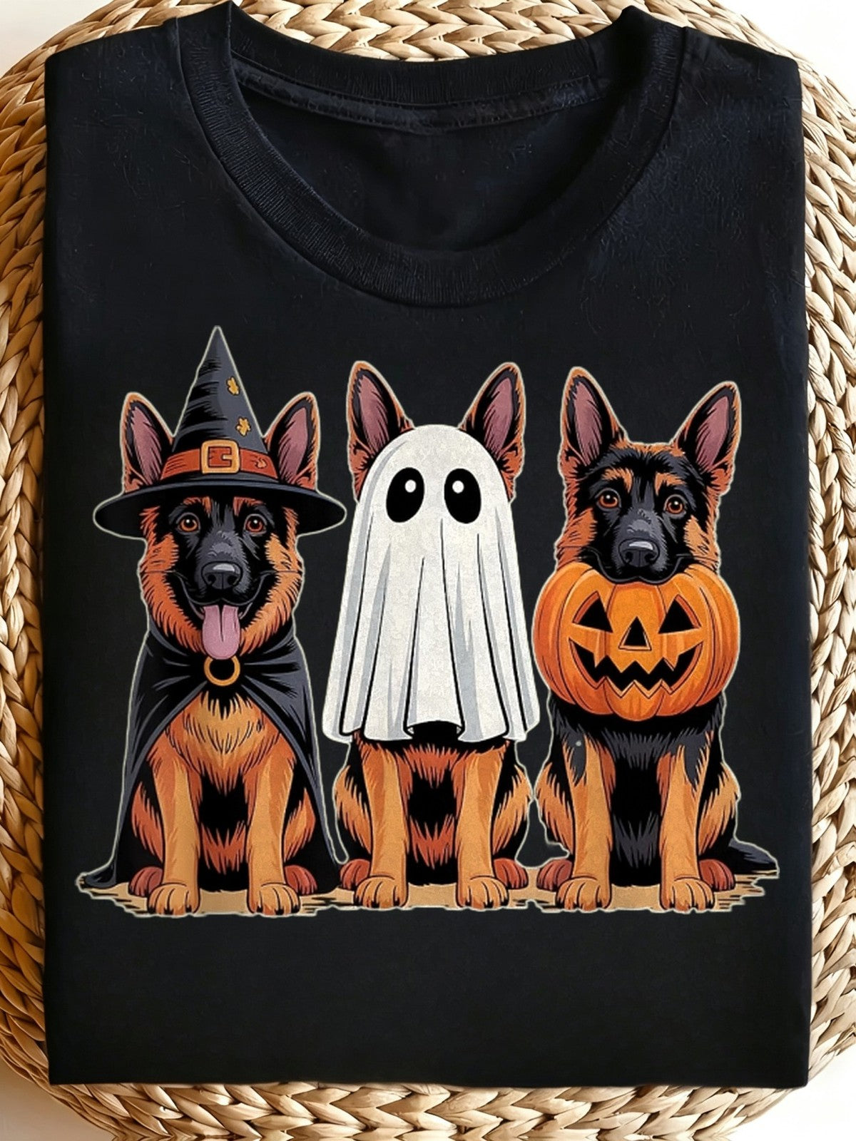 German Shepherd Halloween Witch Ghost Pumpkin Dog Lover Gift Graphic Unisex Tee