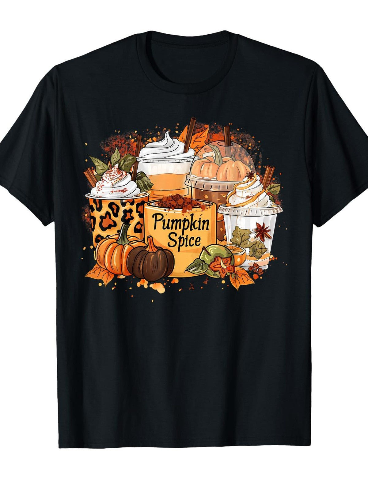 Pumpkin Spice Latte TShirt Fall Pumpkin Coffee Cup Maple Leaf Short Sleeve