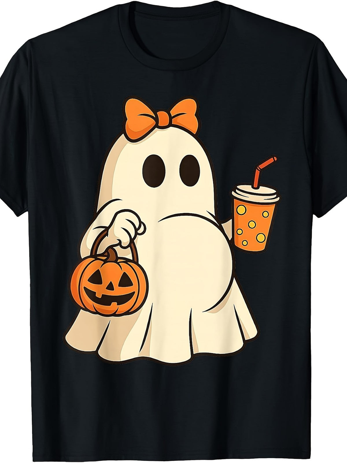 Halloween Pregnancy Announcement Ghost Bow Pumpkin Coffee Mom Dad Unisex Tee