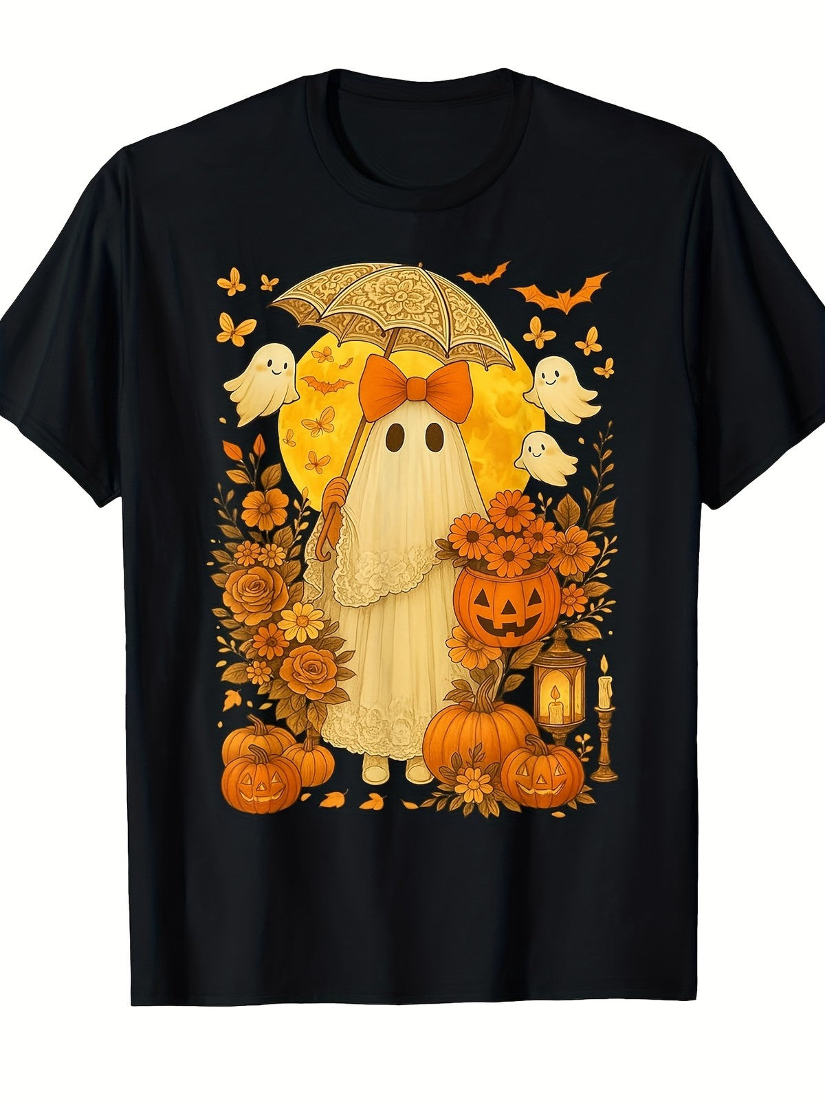 Coquette Floral Ghost Pumpkin Vintage Halloween Lace Ghost TShirt