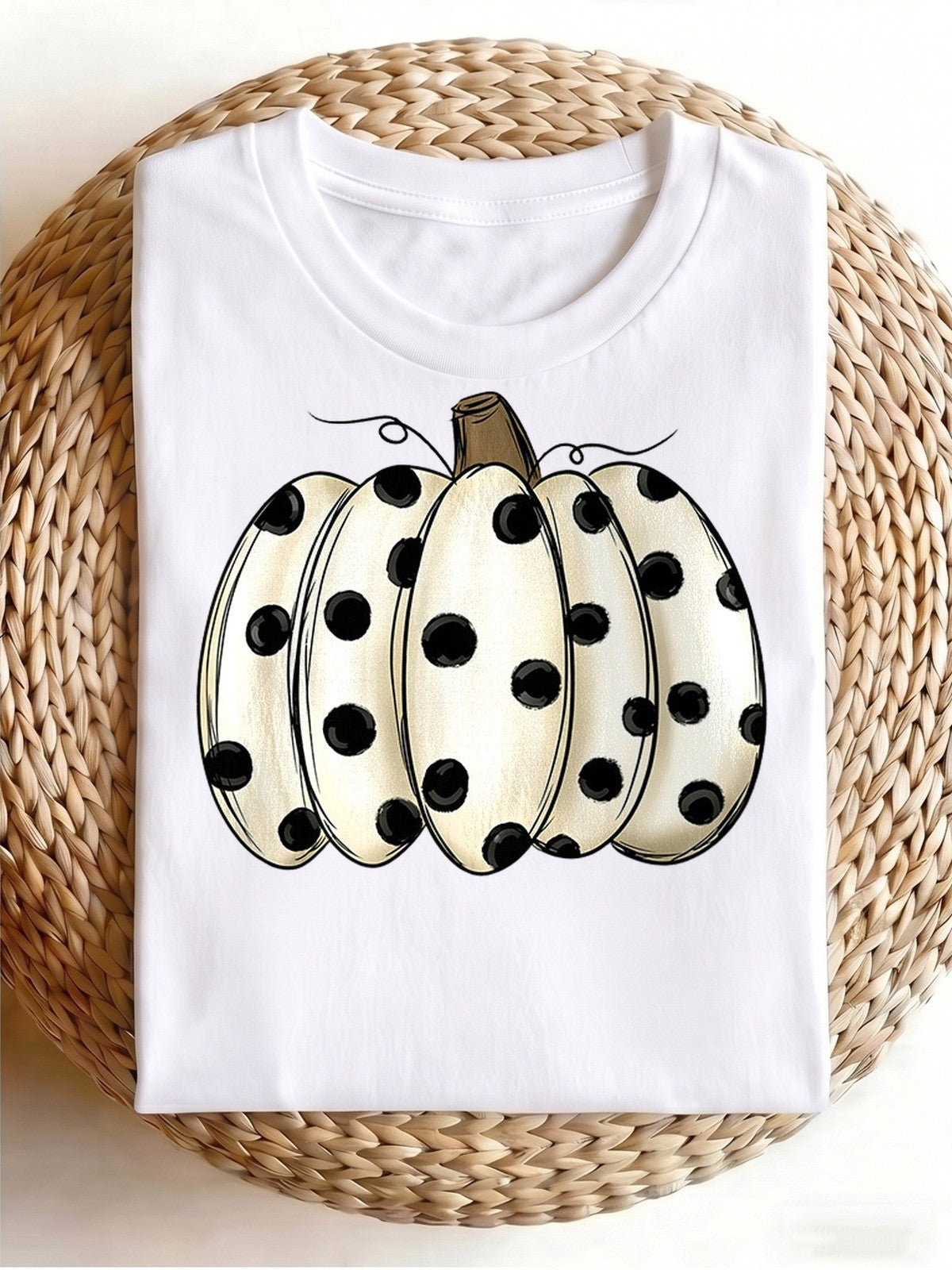 Retro Polka Dot Pumpkin Fall Thanksgiving Funny Casual Graphic Unisex Tee