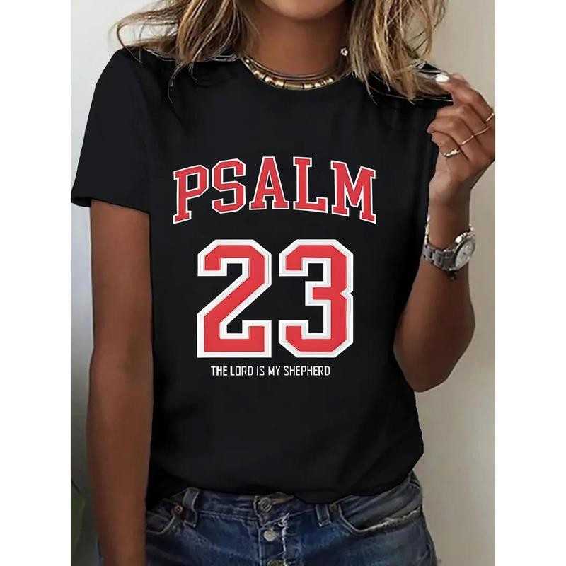 Casual TShirt with Psalm 23 Print Round Neck Short Sleeve All-Season