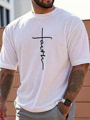 Men T-Shirt Faith Cross Graphic Print Black White Short Sleeve Crew Neck T Shirt