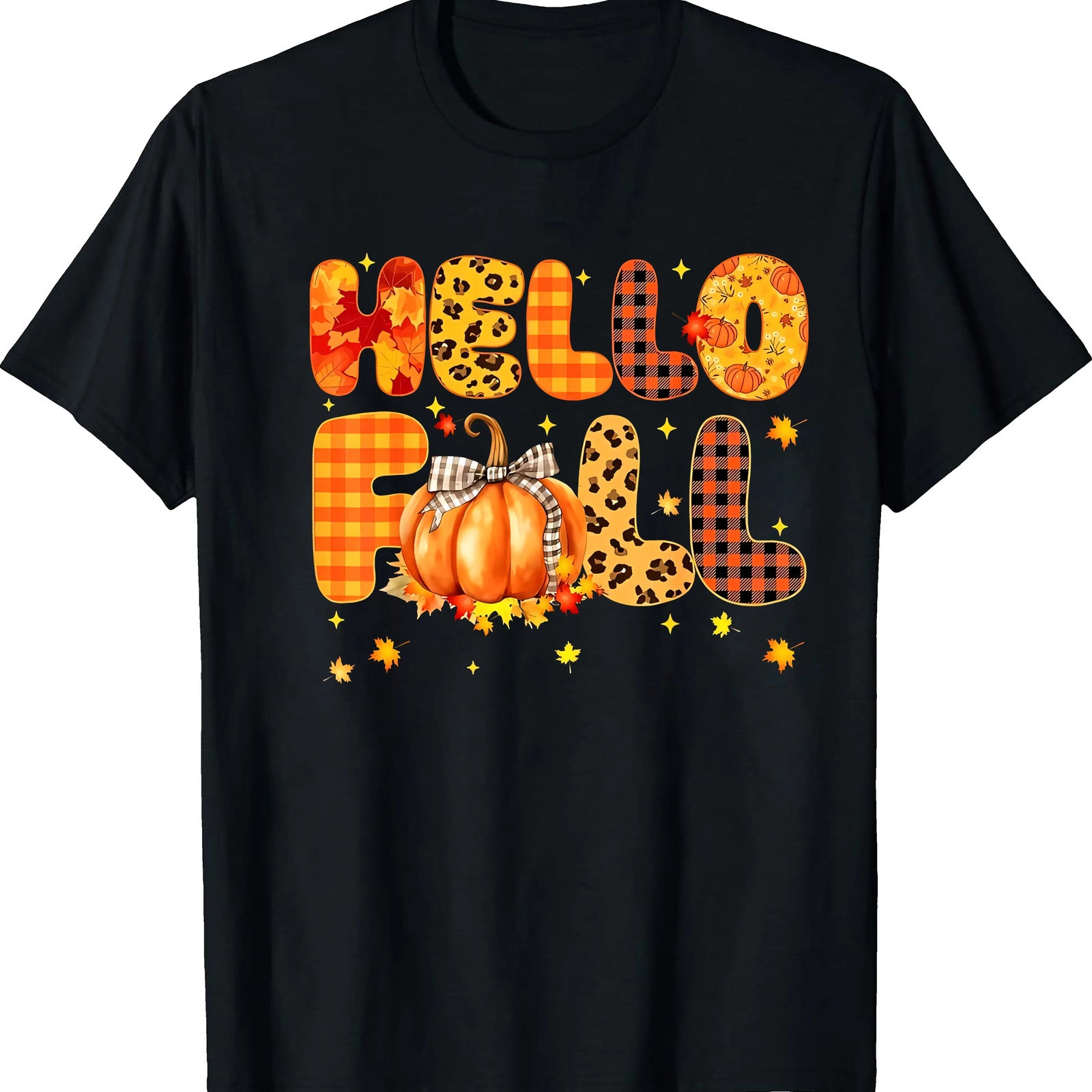 Autumn Printed - Black Pumpkin Leopard Print, HELLO FALL Text