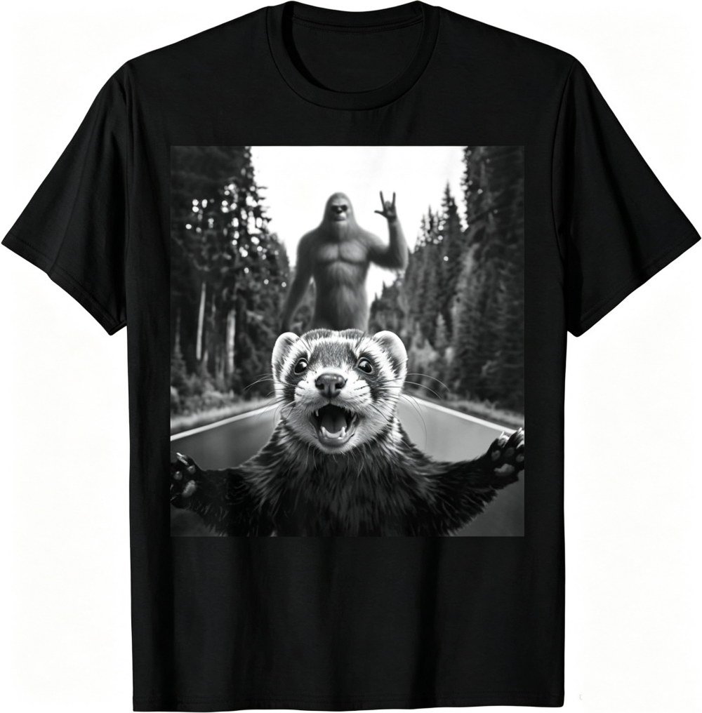Ferret Selfie With Bigfoot Funny Cute Animal Gifts Unisex T-Shirt
