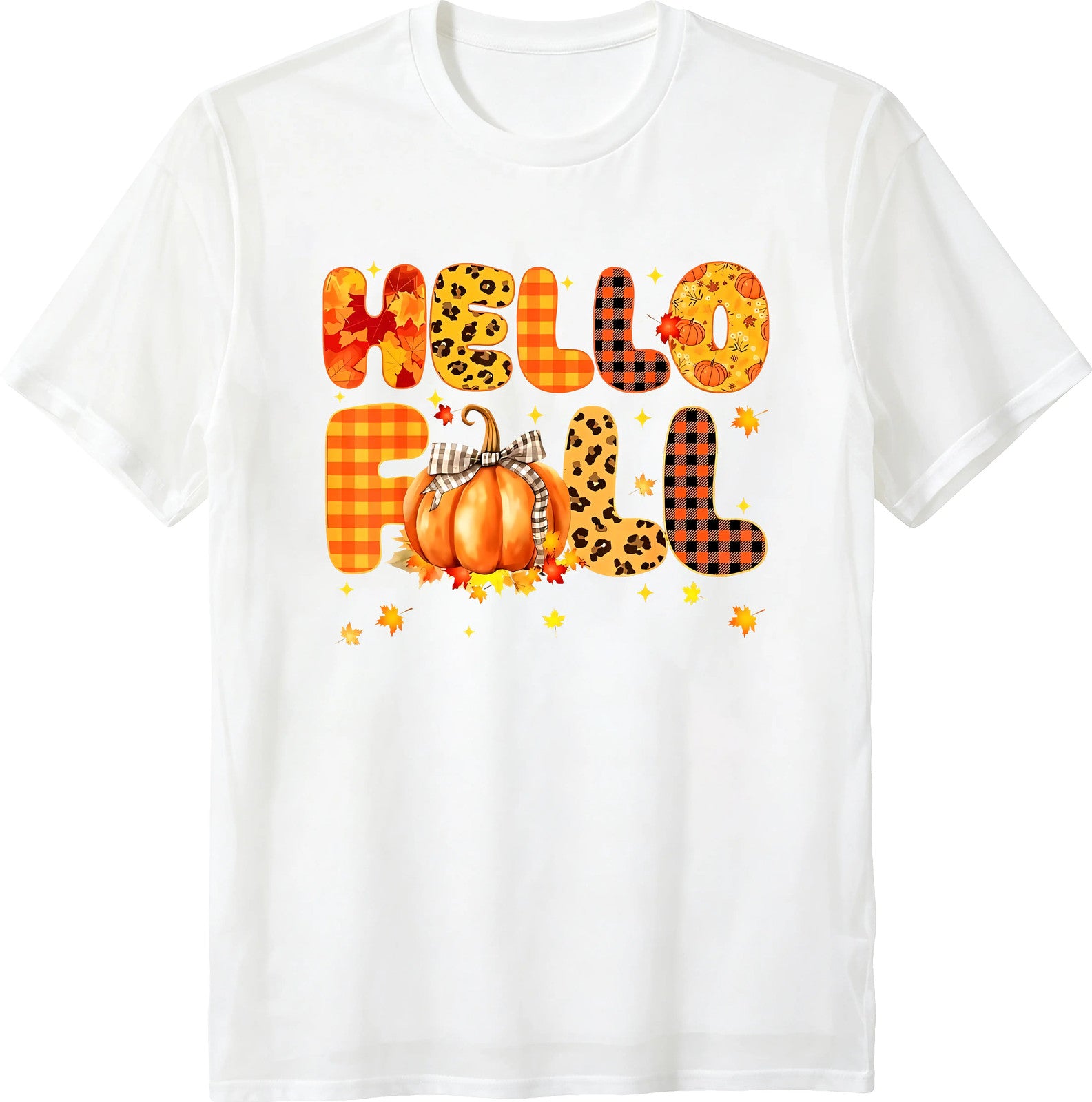 Autumn Printed - Black Pumpkin Leopard Print, HELLO FALL Text