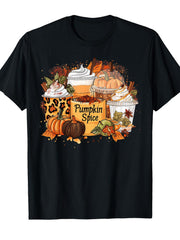Pumpkin Spice Latte TShirt Fall Pumpkin Coffee Cup Maple Leaf Short Sleeve