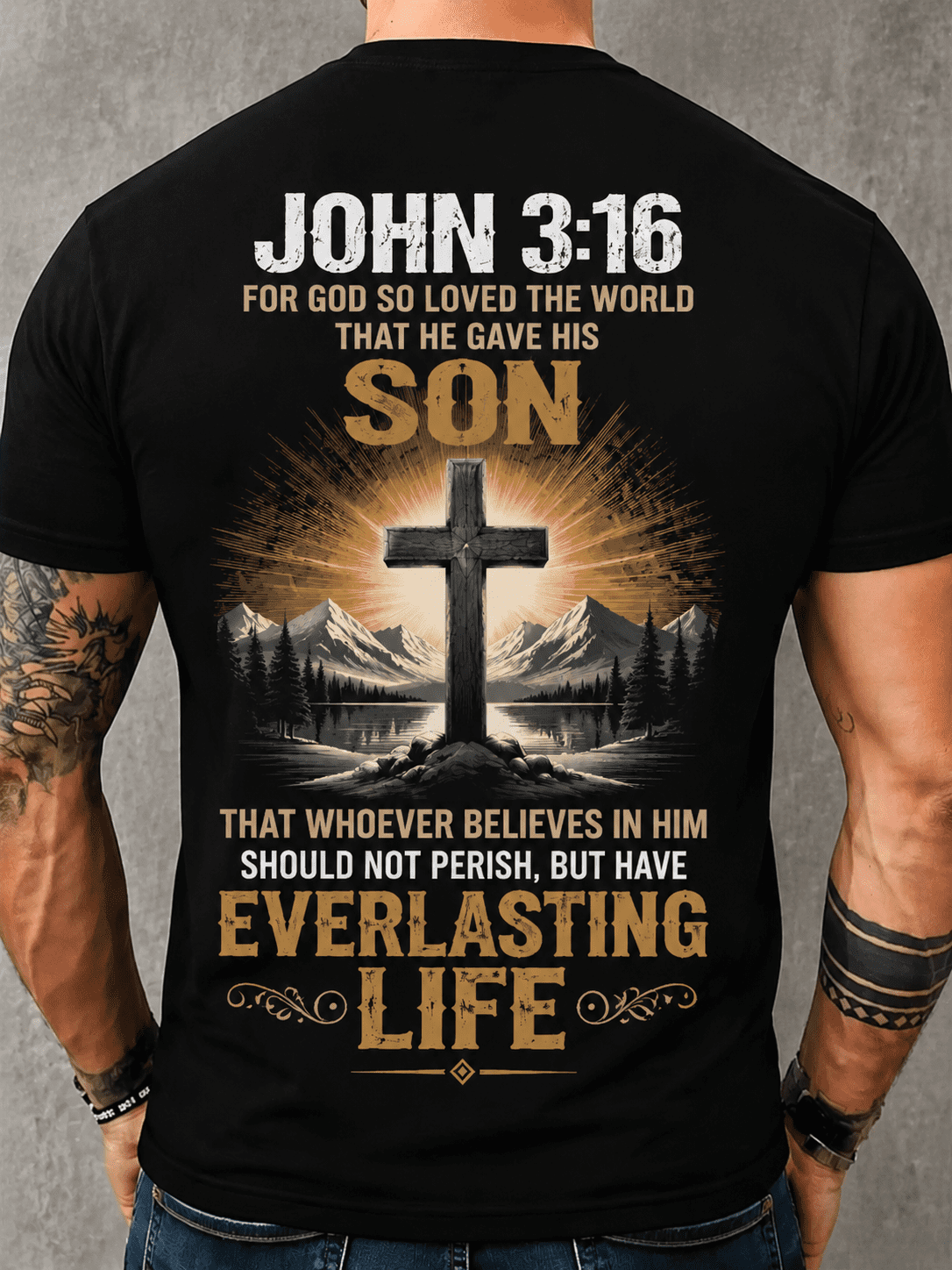 Christian Jesus T-Shirt for Men John 3:16 Bible Verse Cross Graphic Tee