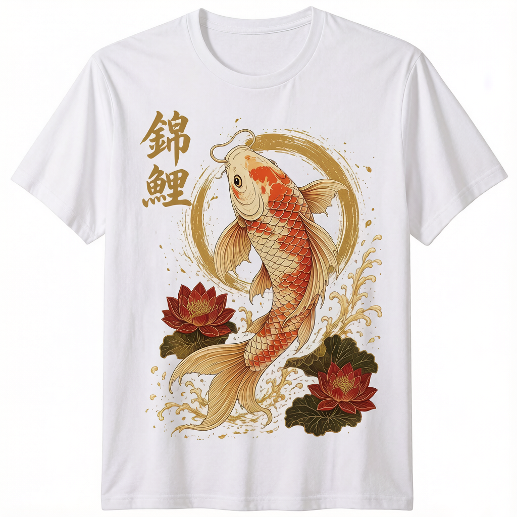 Koi Carp Japanese Calligraphy T-Shirt Samurai Dragon Kanji Art Men Women Tee