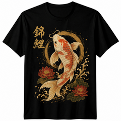 Koi Carp Japanese Calligraphy T-Shirt Samurai Dragon Kanji Art Men Women Tee