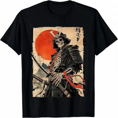 100% Cotton Japan Samurai Warrior Skeleton Ukiyo Ink Artwork Samurai