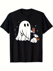 Spooky Dog Lover Holding Hands Ghost Walking Pet Halloween Graphic Unisex Tee