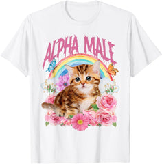 Alpha Male Funny Cat Kitten Rainbow Floral Unisex T-Shirt