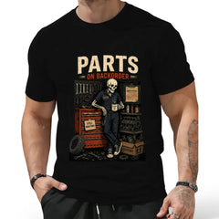 Funny Skeleton "Waiting On Parts" Auto Mechanic Men's Graphic Tee - Short Sleeve
