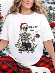 Women's Plus Size Skeleton "Look At Me Being All Festive" T-Shirt Funny Xmas Tee