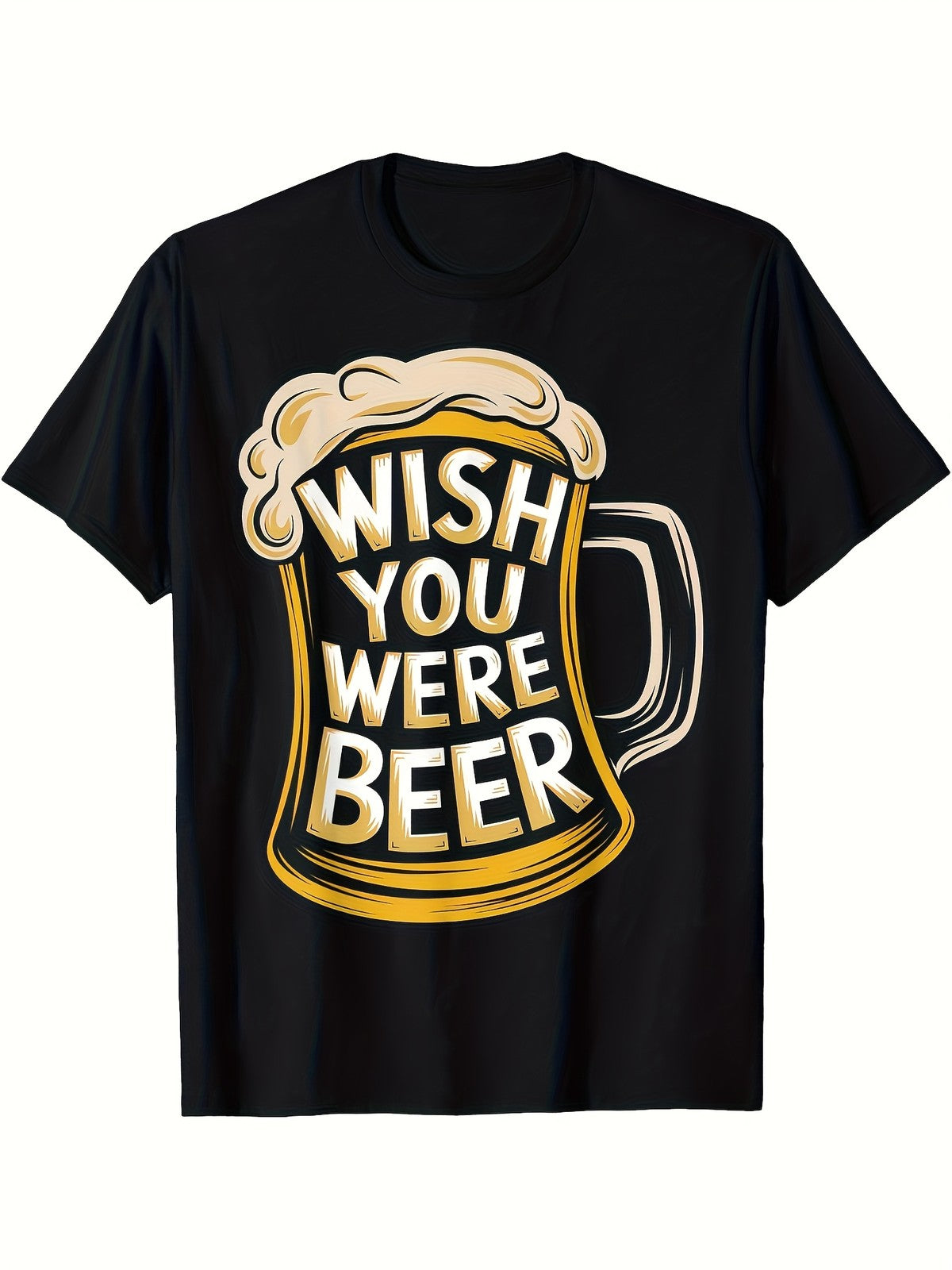 Wish You Were Beer Graphic TShirt Black Short Sleeve Round Neck Tee With Beer