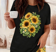 Sunflower Bouquet Graphic TShirt for Nature Lovers, Casual Standout Everyday Top