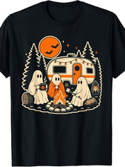 Halloween Ghost Camper Spooky Campfire Vintage Camping Casual Graphic Unisex Tee