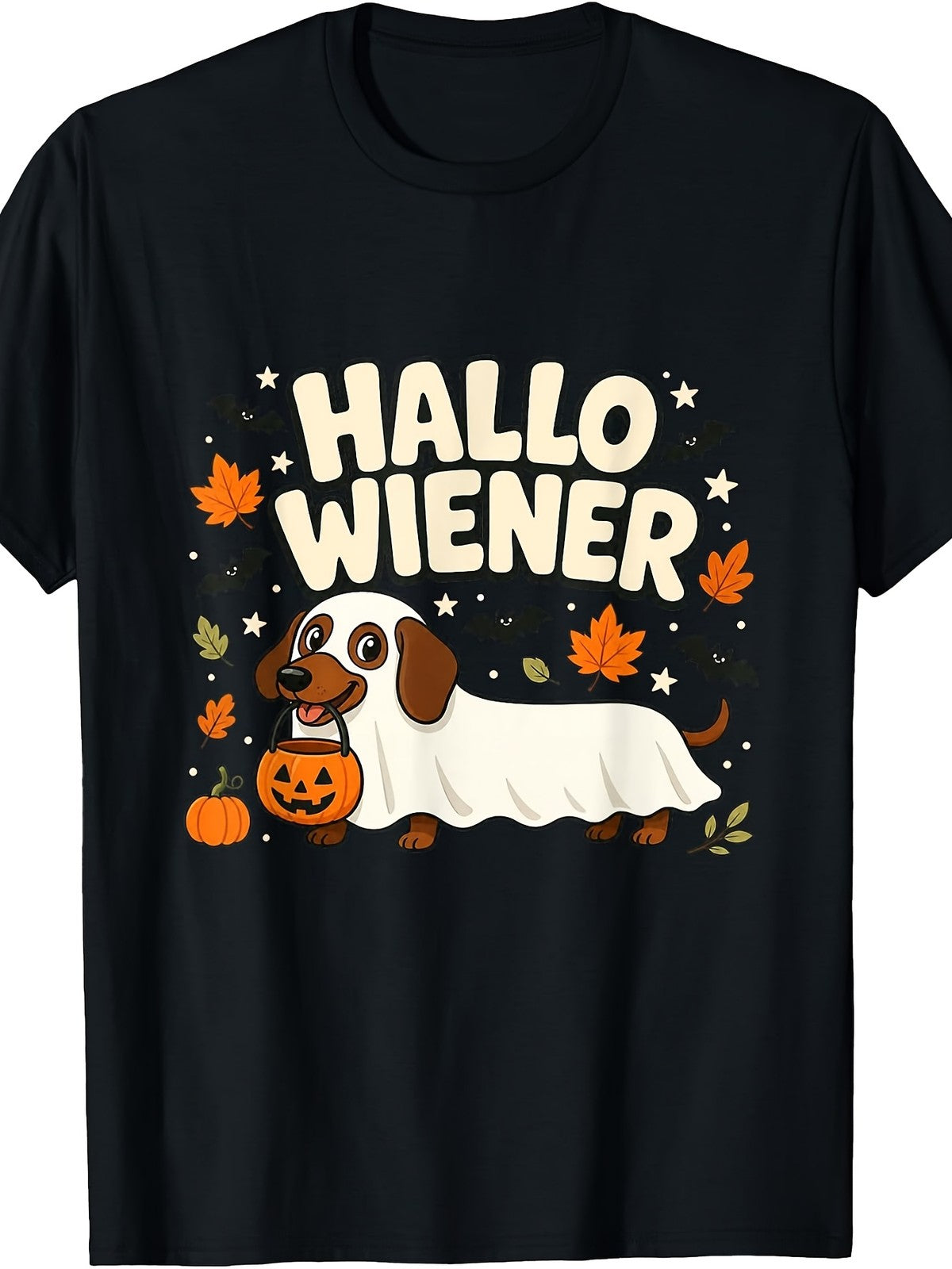 Happy Halloweiner Dachshund Ghost Witch Pumpkin Halloween Graphic Unisex Tee