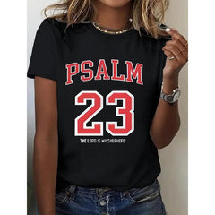 Casual TShirt with Psalm 23 Print Round Neck Short Sleeve All-Season