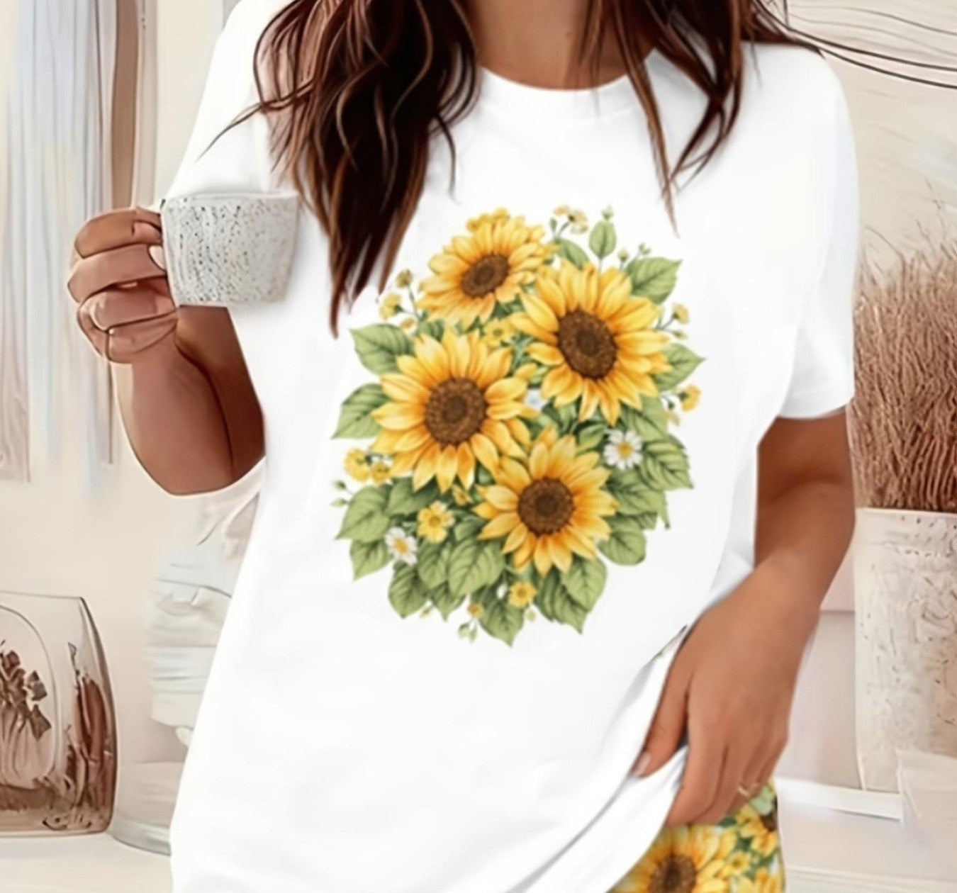 Sunflower Bouquet Graphic TShirt for Nature Lovers, Casual Standout Everyday Top